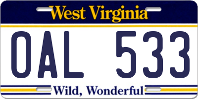 WV license plate OAL533