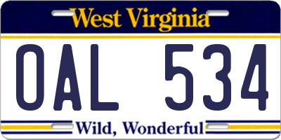 WV license plate OAL534