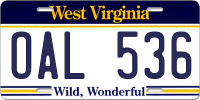WV license plate OAL536