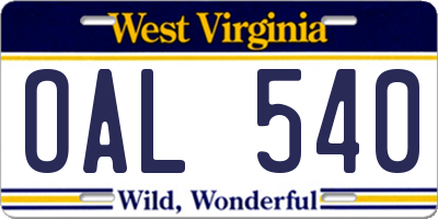 WV license plate OAL540