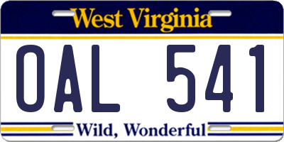 WV license plate OAL541