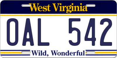 WV license plate OAL542
