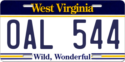 WV license plate OAL544
