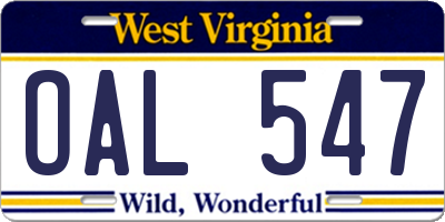 WV license plate OAL547