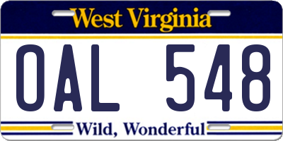 WV license plate OAL548