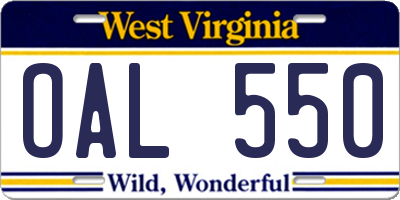 WV license plate OAL550