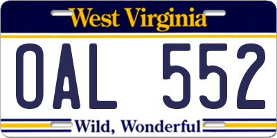 WV license plate OAL552