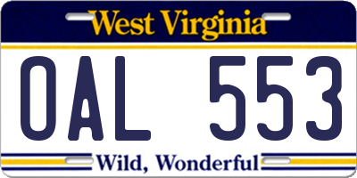 WV license plate OAL553