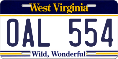 WV license plate OAL554