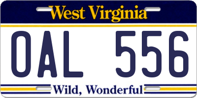 WV license plate OAL556
