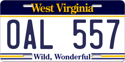 WV license plate OAL557