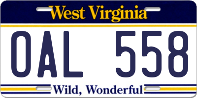 WV license plate OAL558