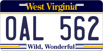 WV license plate OAL562