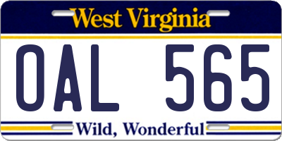 WV license plate OAL565