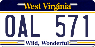 WV license plate OAL571