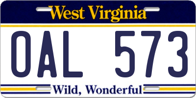 WV license plate OAL573