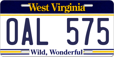 WV license plate OAL575