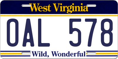 WV license plate OAL578