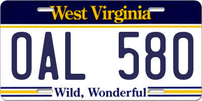 WV license plate OAL580