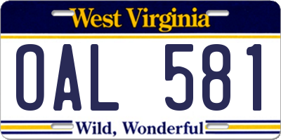 WV license plate OAL581