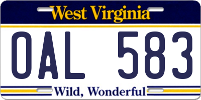 WV license plate OAL583