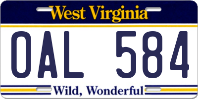 WV license plate OAL584