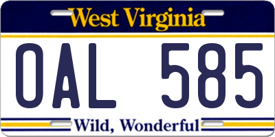 WV license plate OAL585