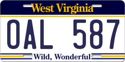 WV license plate OAL587