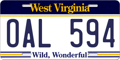 WV license plate OAL594