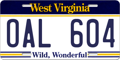 WV license plate OAL604