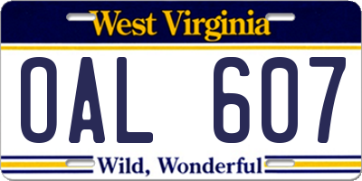 WV license plate OAL607