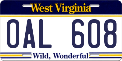 WV license plate OAL608