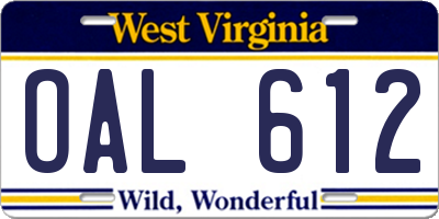 WV license plate OAL612
