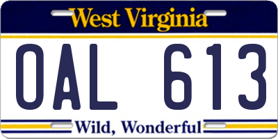 WV license plate OAL613