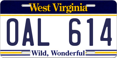 WV license plate OAL614