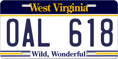 WV license plate OAL618