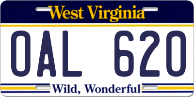 WV license plate OAL620