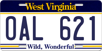 WV license plate OAL621