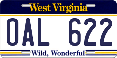 WV license plate OAL622