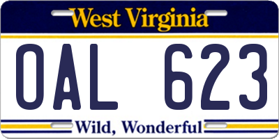 WV license plate OAL623