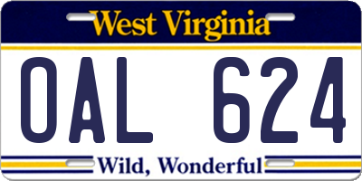 WV license plate OAL624