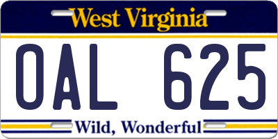 WV license plate OAL625