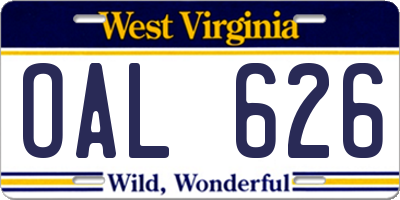 WV license plate OAL626