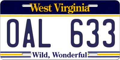 WV license plate OAL633