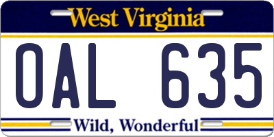 WV license plate OAL635