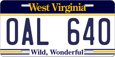WV license plate OAL640