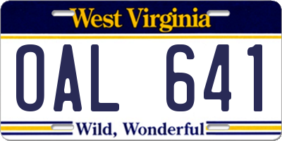 WV license plate OAL641