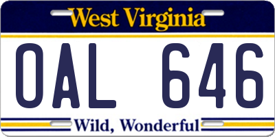 WV license plate OAL646