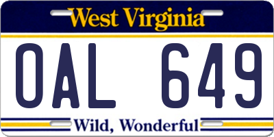 WV license plate OAL649