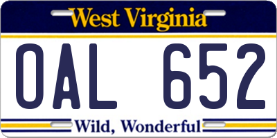 WV license plate OAL652